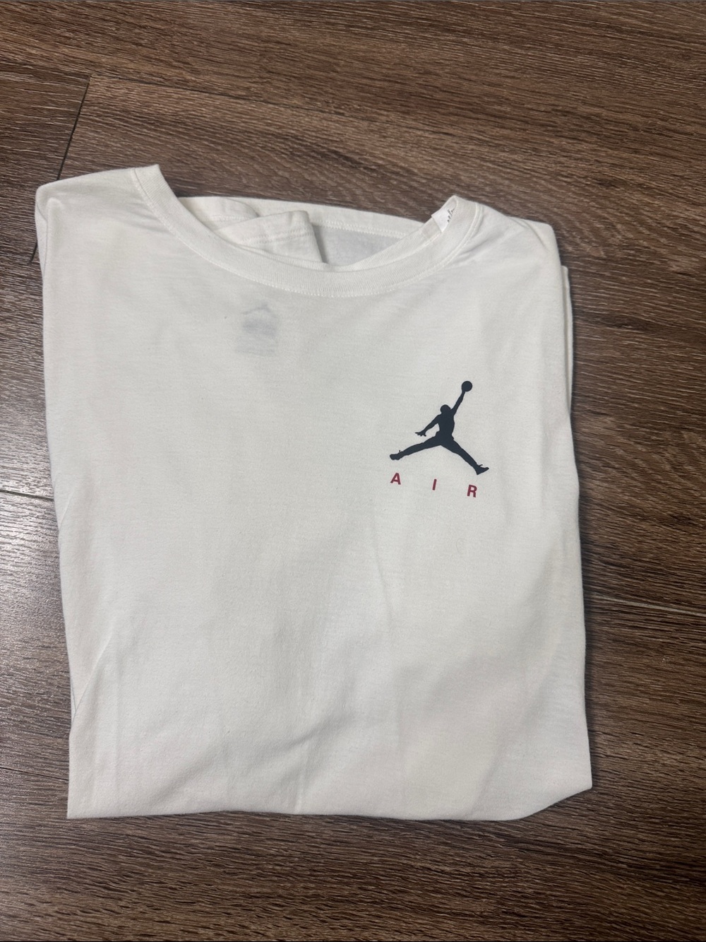 Jordan White Short Sleeve Tee with Black Jumpman and Red AIR